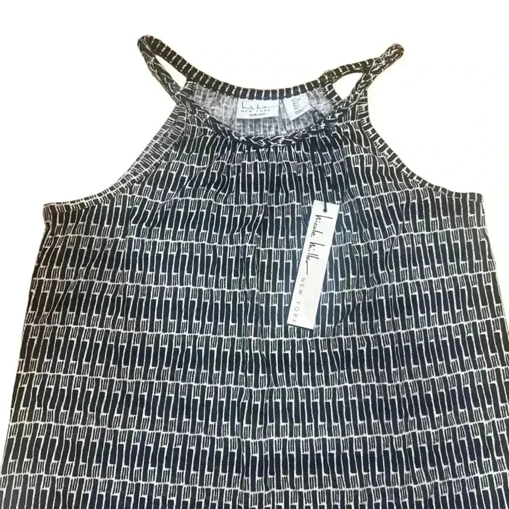 Nicole Miller 100% Linen Geometric Tank Black and White NWT Size Small - Picture 2 of 3